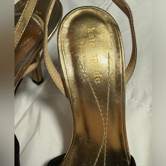 Kate Spade New York Black Satin Knot Detail Gold Elegant Classy Heels 5.5 Italy - Picture 8 of 16